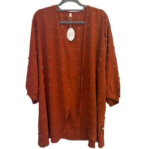 Rust Swiss Dot Kimono Cardigan Open Front Clip Dot Wrap Tunic Plus Size 3XL NEW